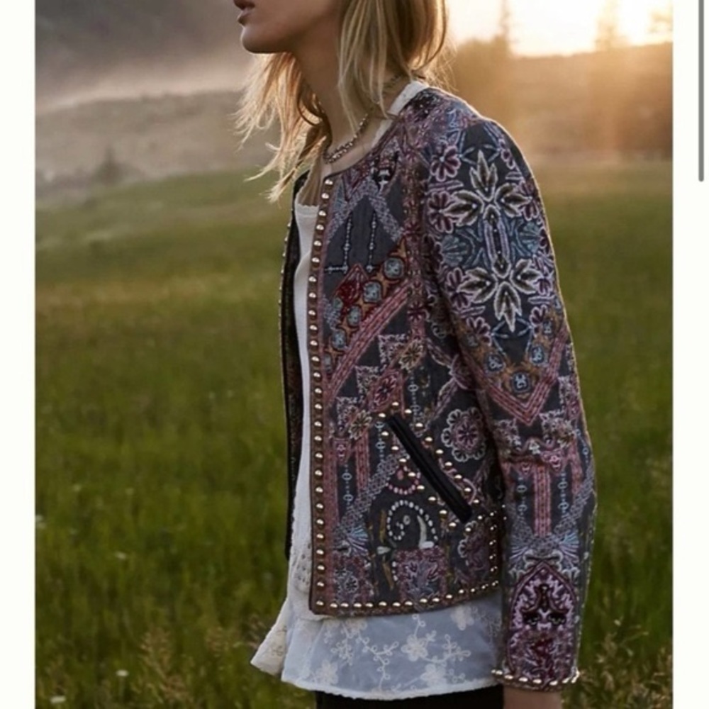 NWT ANTHROPOLOGIE HEMANT NANDITA STUDDED QUILTED OPEN JACKET MEDIUM - Picture 3 of 6